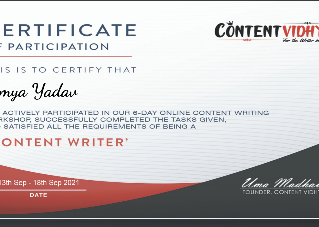 Content Vidhya Content Writer Course
